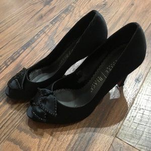 WHBM Black Satin Peep Toe Heels